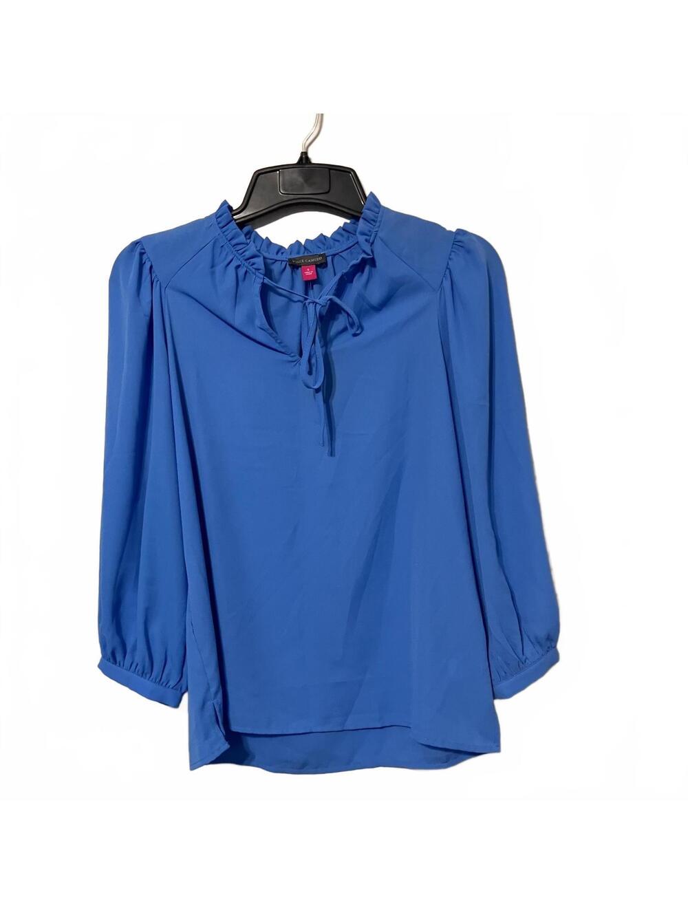 Vince Camuto Marina Blue Cottagecore Office Wear Preppy Ruffled Top Small-New
